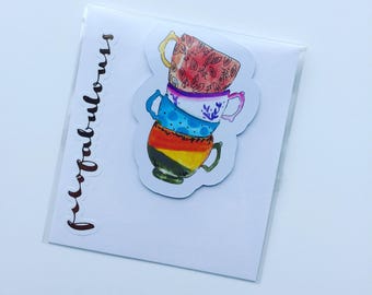 Colourful Tea Cups Magnetic Book Mark - Page Marker