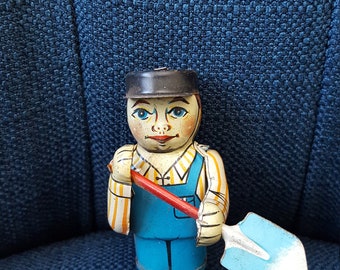 Vintage Lithographed Tin Man with Shovel but no legs!