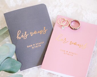 Wedding Vow Book Personalize, His and Hers Vow Books Gold, Vow Booklet, Color Choices Available, Set of 2 Books, VB014