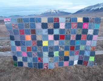 Bandanna and denim twin size rag quilt