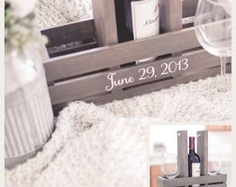 Personalized Wooden Wine Caddy. Housewarming, Wedding, Birthday, Anniversary, Engagement. Wine Lovers Gift.