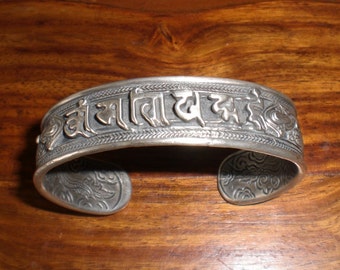 silver bracelet tibetan characters in blackened sterling silver 925