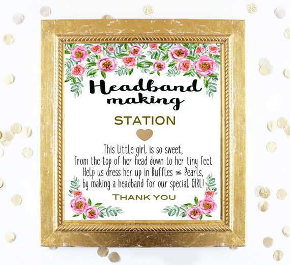 Baby Shower Sign Headband Making Station 8x10 Sign Pink