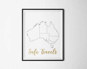 Travel Australia, Safe Travels Foil Print- REAL FOIL