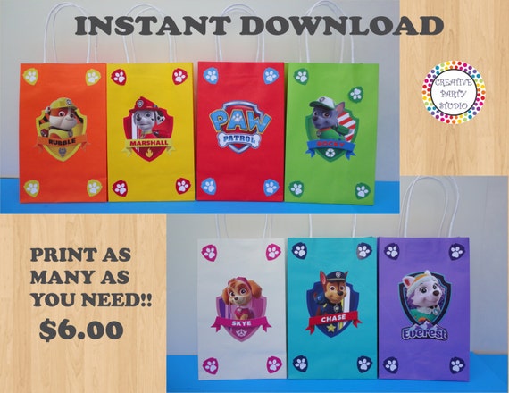 bags party print paw BAGS/ Party Birthday FAVOR Patrol Favors/ Paw Supplies/ Party bags party print paw BAGS/ Party Birthday FAVOR Patrol Favors/ Paw Supplies/ Party