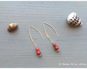 Earrings long hooks and coral