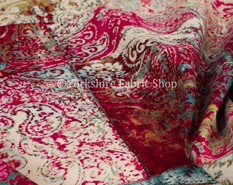New Soft Printed Velvet Patchwork Damask Traditional Pattern Pink Upholstery Fabric - Sold By The 1 Metres Fabric