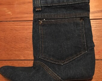 Vintage Denim Boots 80s Women's Size 5