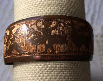 Vintage Village Scene Copper Cuff Bracelet