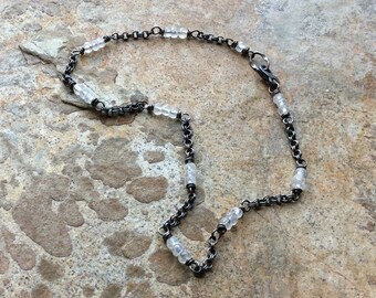 MOONSTONE ankle bracelet, ANKLET, white gemstone jewelry, Sterling silver, handmade jewelry by Angry Hair Jewelry