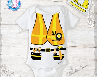 Unique Construction Worker Costume Tool Belt, Vest & Hard Hat Onesie Funny Cute unisex baby clothes Newborn halloween costumes for babies