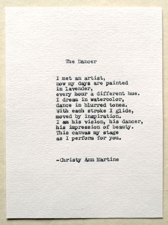 Gift for Dancer or Artist - Poetry - The Dancer Poem Typed with Remington Typewriter - Dance Art Gifts for Her
