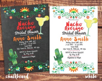 nacho average bridal shower invitation, nacho average cactus wedding shower invite, cactus margarita bridal shower invitation, fiesta shower