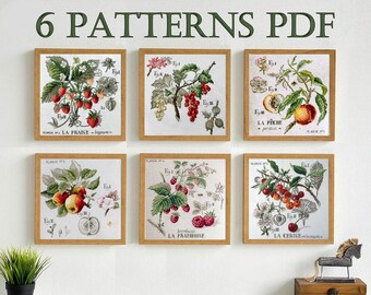 Berries and Fruits, Peach Raspberries Apple Strawberries Currant Cherries - Cross stitch Pattern PDF
