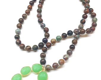 African Opal Jasper with Chrysoprase Pendant