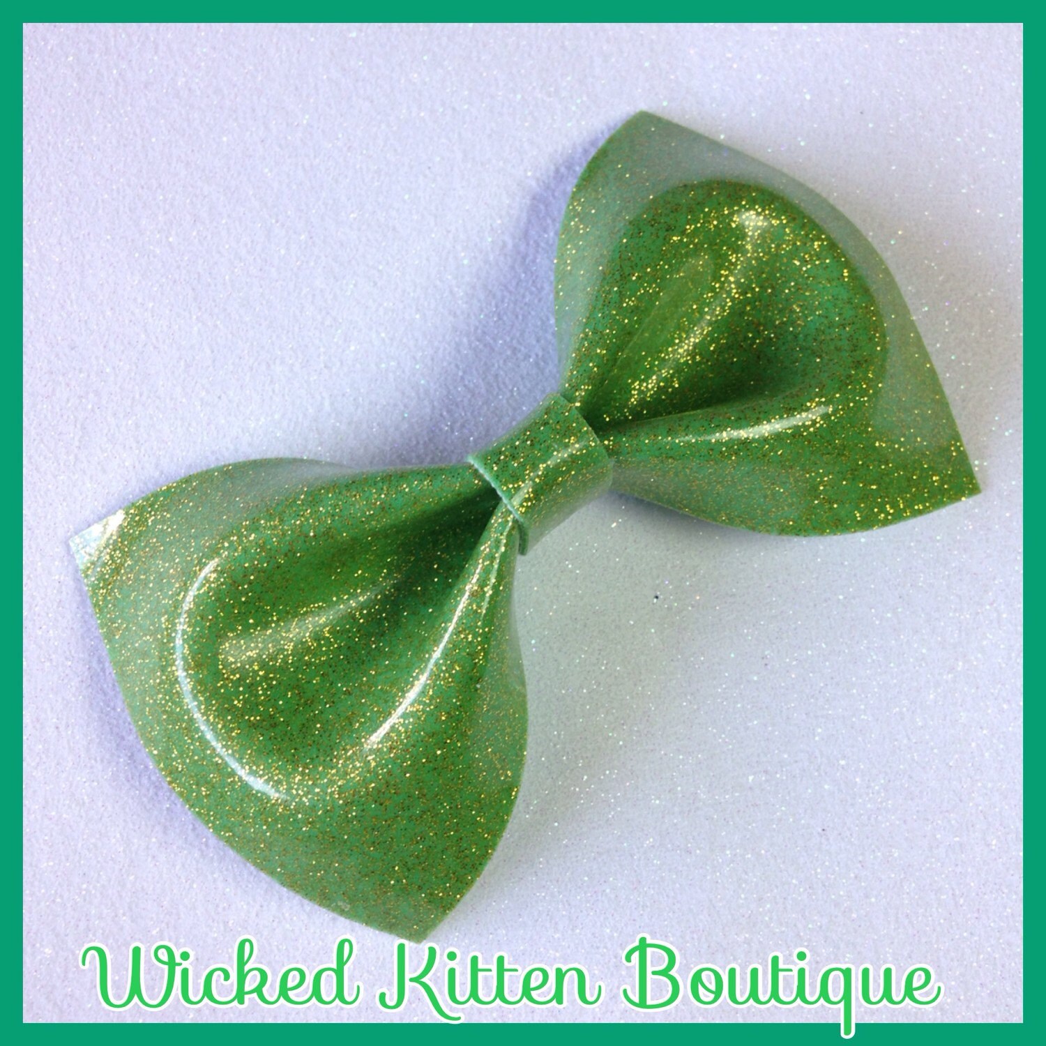 Glitter Vinyl Hair Bow Large Lime Green Rockabilly Bow Pinup