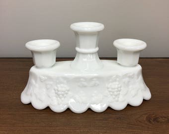 Vintage Westmoreland Paneled Grape Milk Glass 3 Light Candlestick