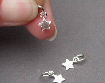 Petite Sterling Silver Star Charm, Sterling Silver Tag, Star Pendant, Bracelet Charm, Necklace Charm with Sterling Silver Jump Ring