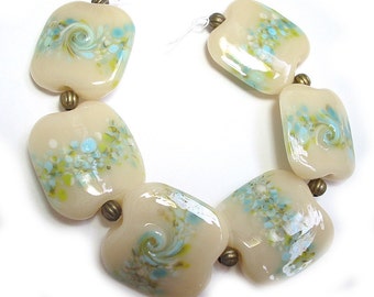 SRA Handmade Glass Lampwork Beads, Seaspray Squeezed