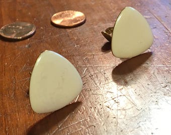Enameled white clip-on earrings perfect for the guitar player in your life