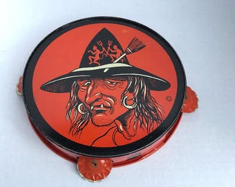 Vintage Halloween Witch Tambourine T. Cohn Made in USA 1950's