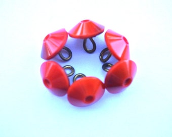 6 Buttons, glass, antique vintage, red 13mm shank buttons