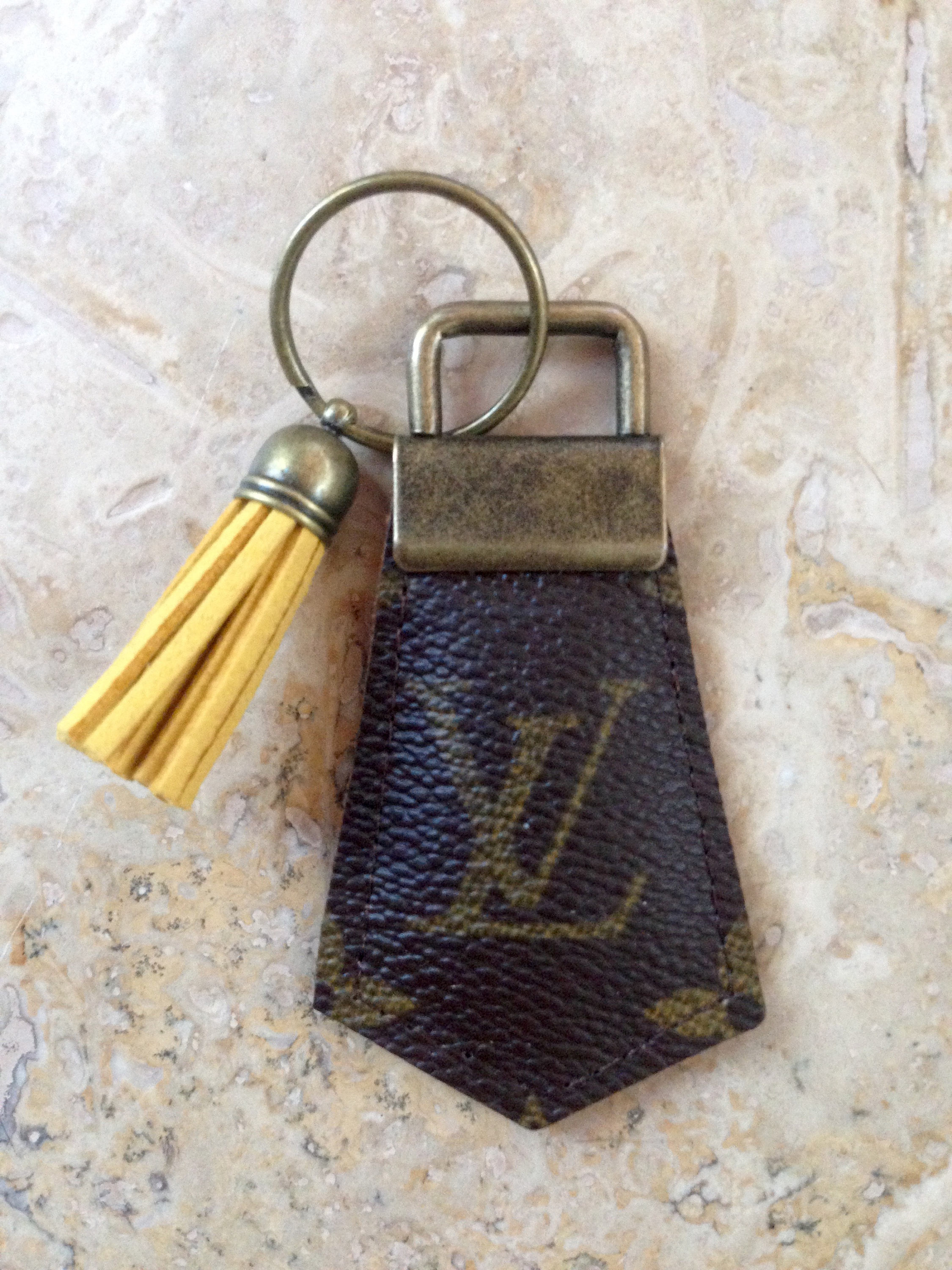 Handcrafted re-purposed Louis Vuitton canvas key chain with