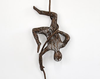 Circus acrobat sculpture, wire mesh sculpture, home decor, metal wall art, Acrobat on aerial rope
