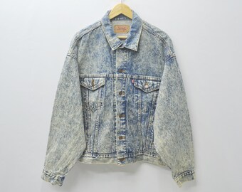 Levis Jacket Vintage 80's Levis Acid Washed Denim Jean Jacket Made in usa Size XL