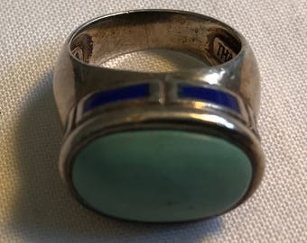 Sterling Silver Green And Blue Stone Ring-Size 5
