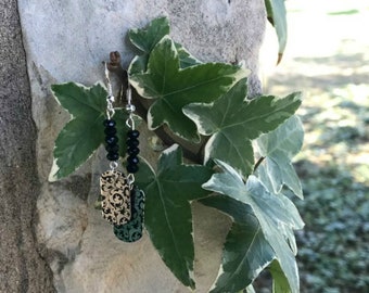 Silver/Black Dog Tag Earrings