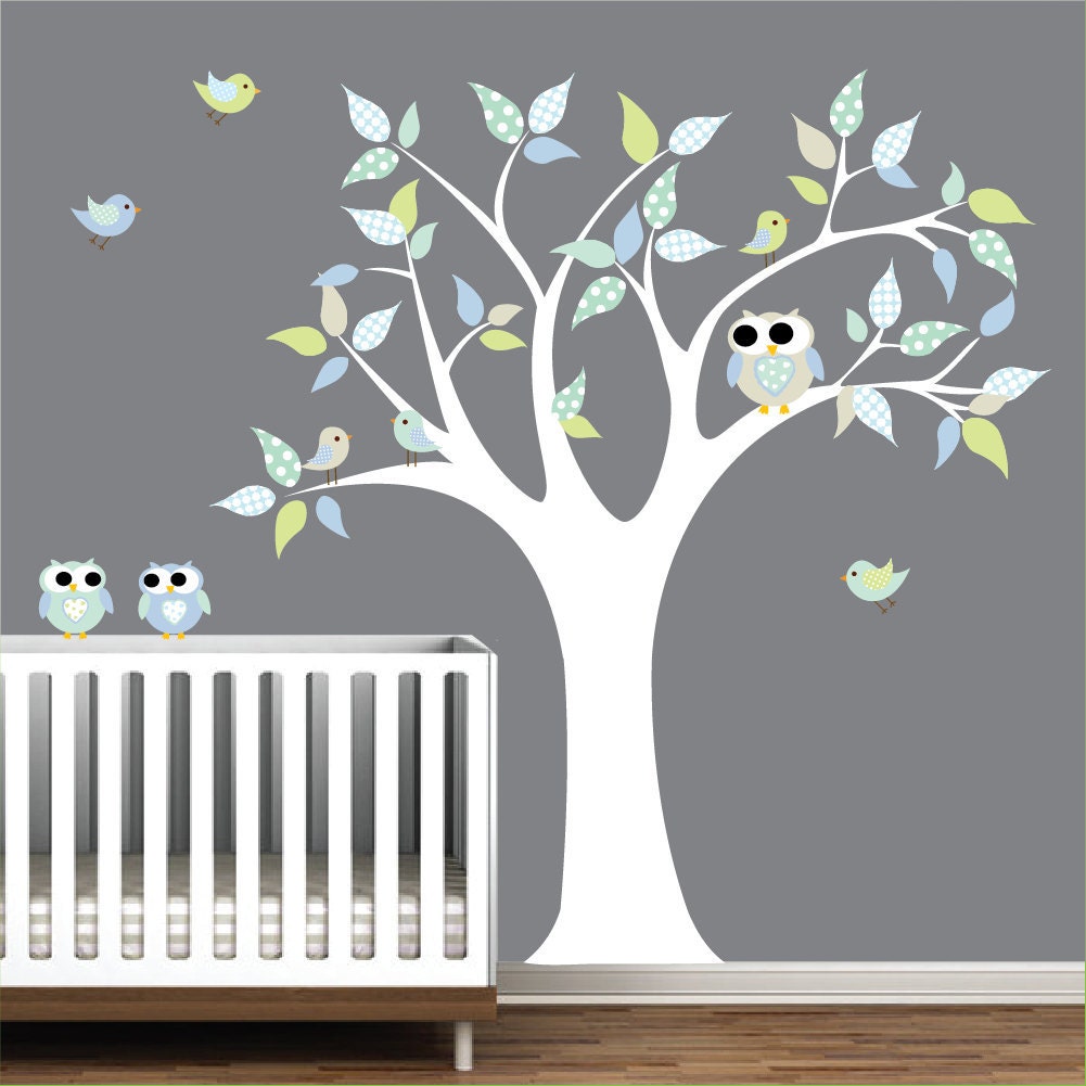 Children Vinyl Wall Decals Nursery Tree Wall Decal with Birds