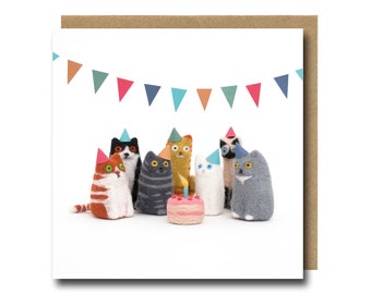 Cat Birthday Card, Cat Card, Funny Birthday Card, Birthday Cat Card, Needle Felted Animal, Cat Lover Card, Birthday Card Funny, Quirky Card
