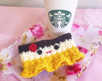 Belle cup cozy, Beauty and the Beast cup cozy, Belle crochet, Crochet Beauty and the Beast, Cup Cozy