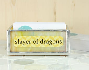 MADE TO ORDER Slayer of Dragons Business Card Holder, Home Office Decor, Desk Organization, Glass Office Accessory, Office Organization