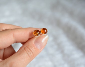 Natural amber stud earrings, honey natural baltic amber studs, sterling silver and amber dot post earrings, small little amber stone earring