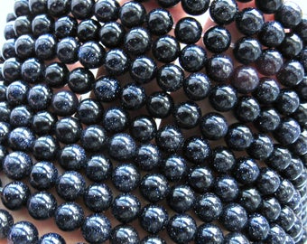 6mm Blue Goldstone beads, full strand, goldstone beads, sparkle beads, shiny beads, blue beads, gold beads, jewelry supplies, bracelet beads