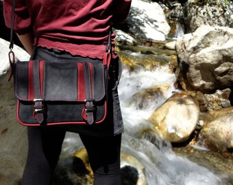 Leather bag Green Black and plum. "Briefcase" style