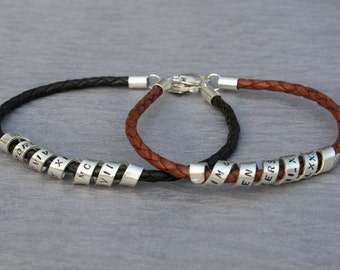 personalized bracelet secret message grandpa uncle dad father sterling leather silver