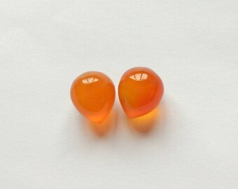 Orange Chalcedony Upside Down Half Drilled Acorn Inverted Drops 10x12 mm One Pair F4258