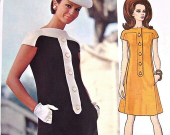 60s MOD Laroche Dress Pattern VOGUE PARIS Original 1950 Casual or After 5 Dress Bust 36 Vintage Sewing Pattern