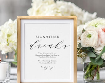Signature Drinks Printable template, Wedding Signature Drink Sign, Signature Cocktails, 8x10" + 5x7" wedding sign, "Wedding" Edit in ACROBAT
