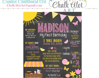Pink Lemonade Birthday Chalkboard, Sunshine Birthday, Lemonade Poster, Lemonade Stand Chalkboard, First Birthday Chalkboard, Milestone