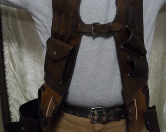 Handmade Leather tool vest, customized leather tool vest, personalized leather tool vest, leather tool belt, tool holder, tool pouch, tools
