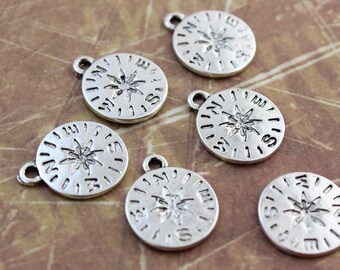Bulk 40 Compass Charms Compass Pendants Antiqued Silver Tone 13 mm