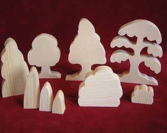 Tree and Shrub Assortment, 9 piece Unfinished Pine Cutouts