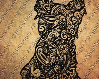Zentangle Yorkshire Terrier SVG, dxf, fcm, eps, ai, png cut file for Silhouette, Cricut, Scan N Cut. Doodle Yorkie SVG
