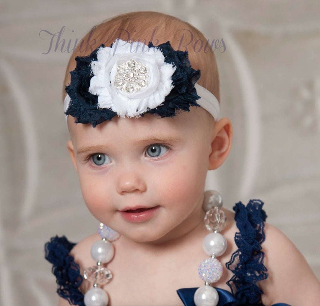 Baby Headbands Nautical baby headband Navy Blue and white