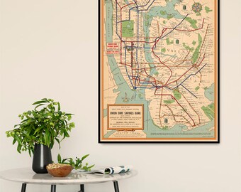 New York City subway system map - NYC subway map, vintage map restored, fine print