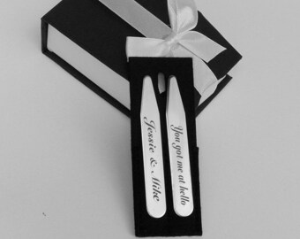 Collar Stays, Personalized High Polished Silver Stainless Steel Collar Stays Set Engraved Free, Wedding Gift, Groomsman Gift, Free Engraving